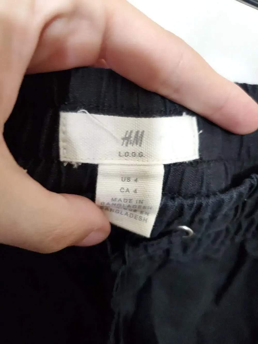 H&M L.O.G.G. Black Linen Blend Drawstring Jogger Pants Size 4